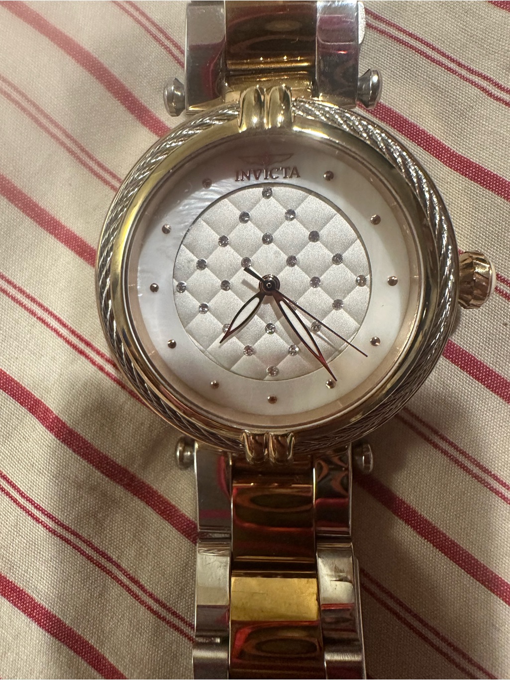 Invicta TwoTone Quilted MotherOfPearl Dial Watch  Gold  Silver